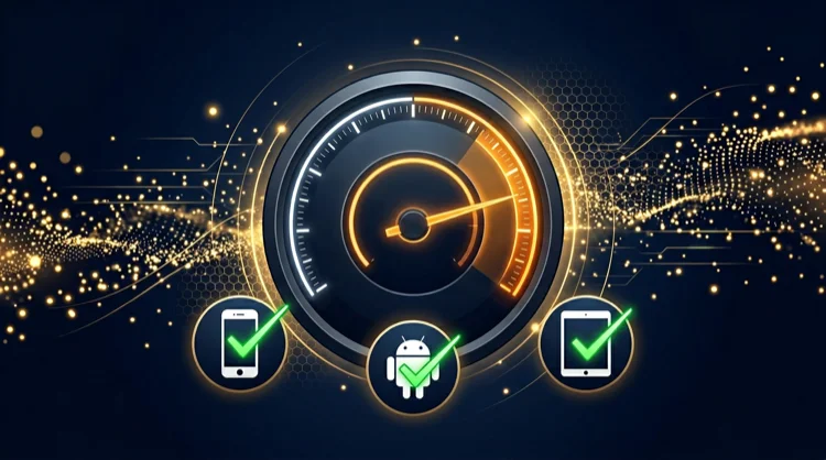 Performance gauge with phone and tablet icons marked as compatible