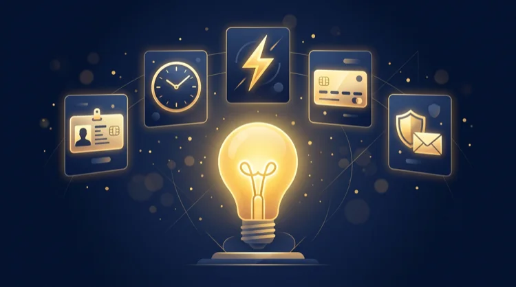 Lightbulb and tip cards suggesting faster payments and verification advice